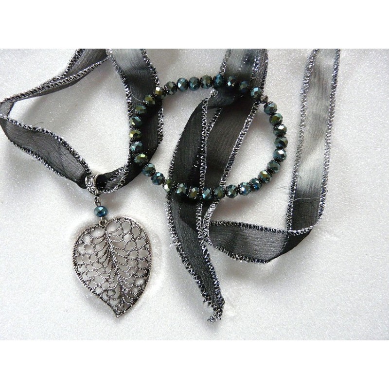 Feuille 46 x 37mm argent antique X 1