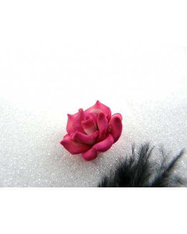 Rose Fimo 20mm Rose Fuchsia-blanc X 1