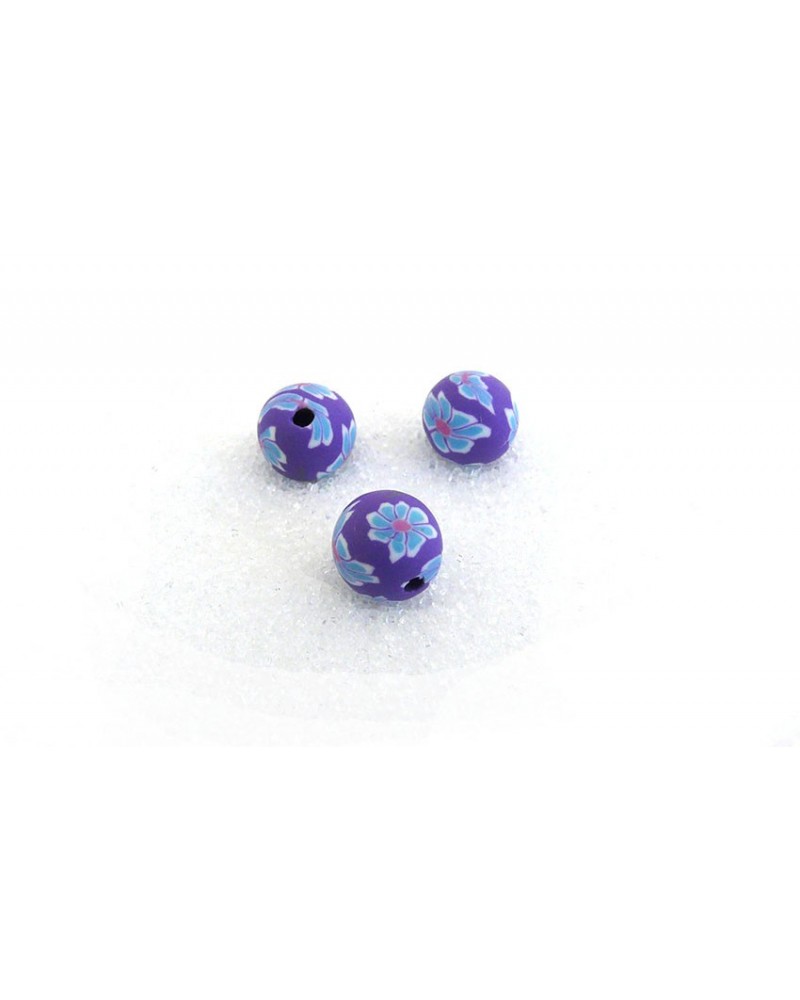 Perles polymère Fimo 8mm-Turquoise-rose -violet x 10