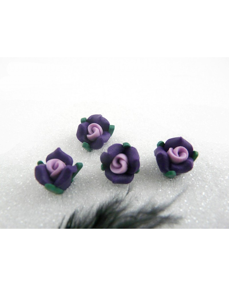 Rose Fimo 11mm violet parme vert X 1