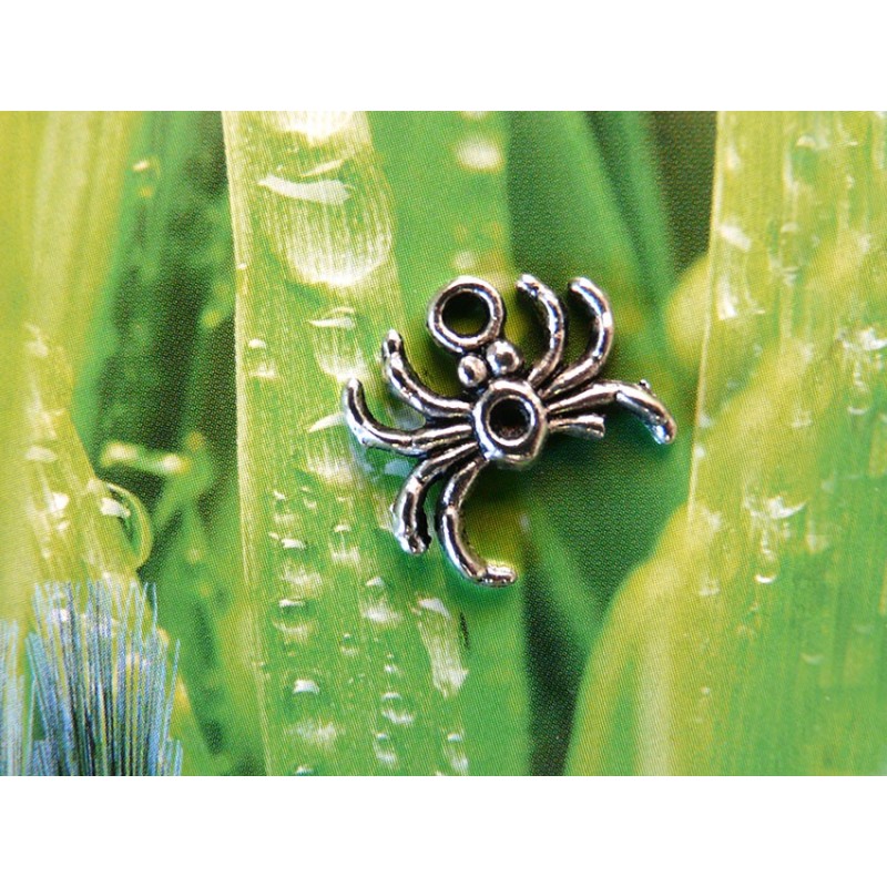 Breloque araignée 17mm argenté vieilli  x1