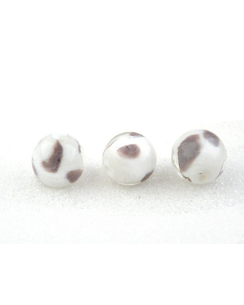 Perle en verre 16mm blanc et prune à pois X 1