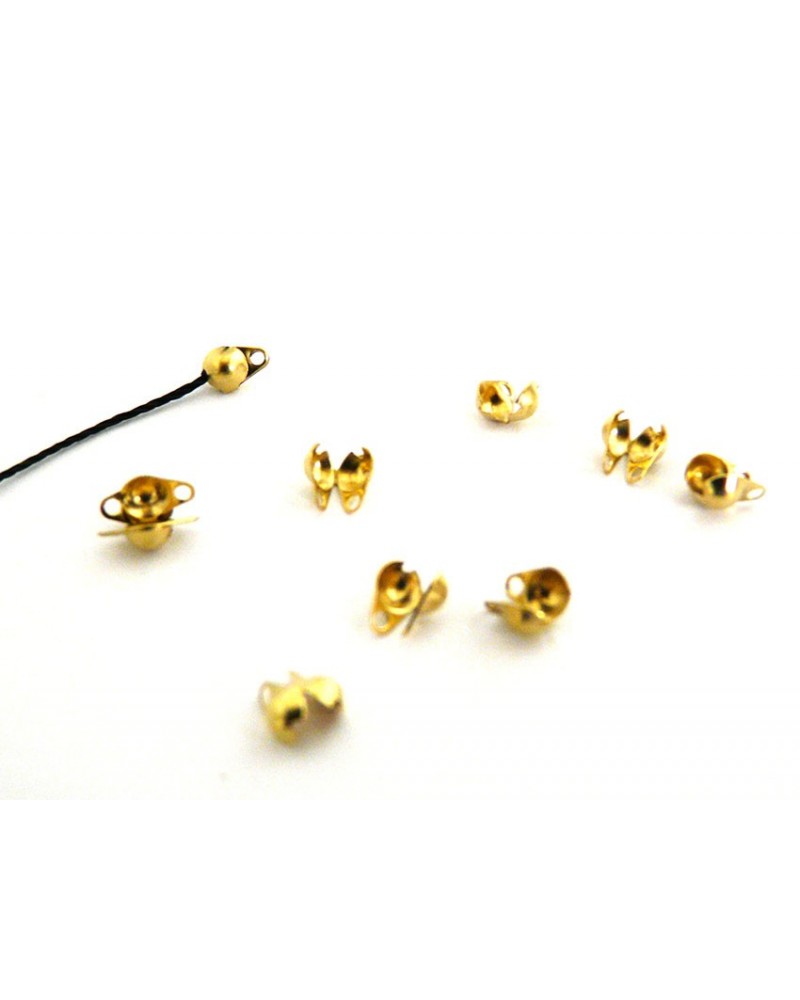 Cache-noeud ou Embout boule 3mm pour chaîne à billes 1.6 à 2.5m doré  X10    