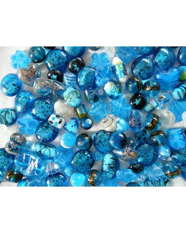 Perles en verre mélangées MIX n°1 x 100 gr (environ 13-15 perles) BLEU 
