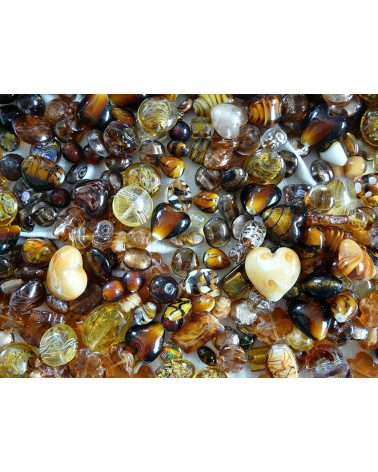 Perles en verre mélangées MIX n°2 X 100 gr (environ 13-15 perles) MARRON