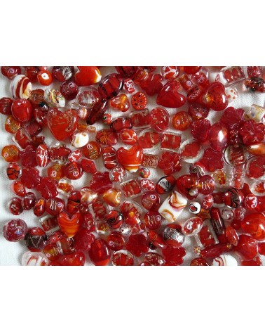 Perles en verre mélangées MIX n°5 X 100 gr (environ 13-15 perles) ROUGE