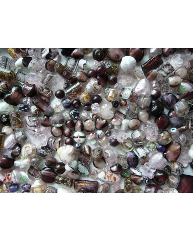 Perles en verre mélangées MIX n°4 X 100 gr (environ 13-15 perles) ROSE VIOLINE