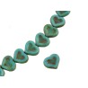 Coeur verre de Bohème 14x12mm turquoise vert-ocre X1