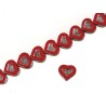 Coeur verre de Bohème rouge-argent 14x12mm X1