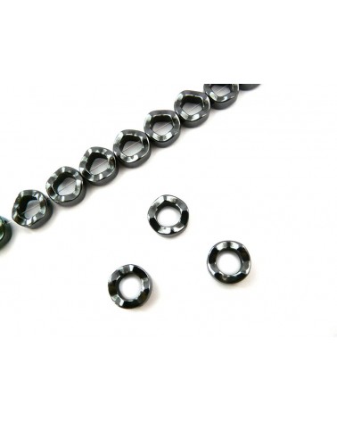  Hématite donut perle ondulée 12mm noir X1