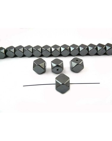  Hématite cube facetté 10mm noir X1