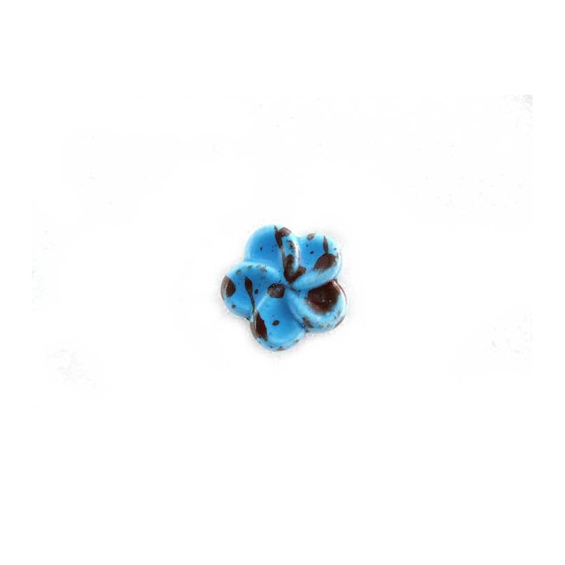 FLEUR EN CERAMIQUE  18x18mm TURQUOISE-MARRON