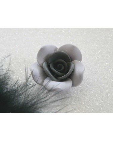 Rose Fimo 25mm  Gris coeur noir X 1