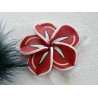 Fleur Fimo 42mm rouge liseret blanc X1