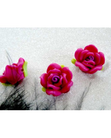 Rose Fimo 16mm Rose Fuchsia X 1