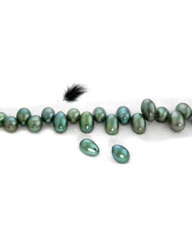 Perles d'eau douce ovales 8-10mm VERT X4