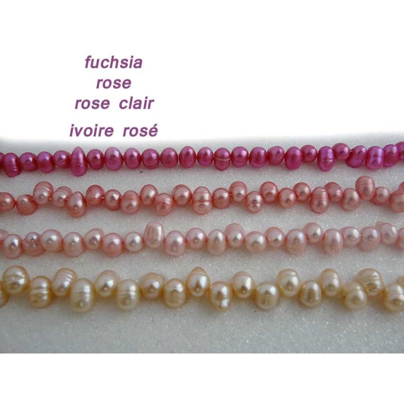 Perles d'eau douce ovales 8-10mm  ivoire rose X4
