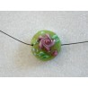 Palet verre au chalumeau 19mm fleuri rose et vert
