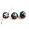 Palet lampwork 19mm fleuri noir et rose