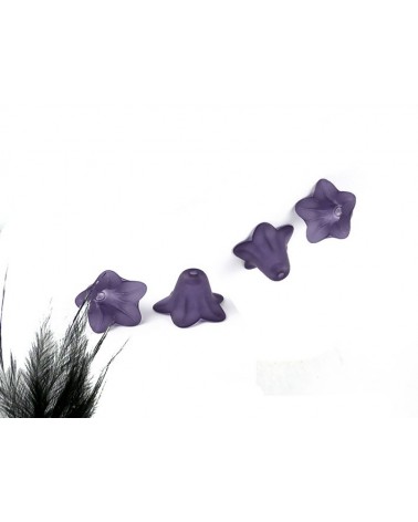 Fleur acrylique 15x12mm violet X 4