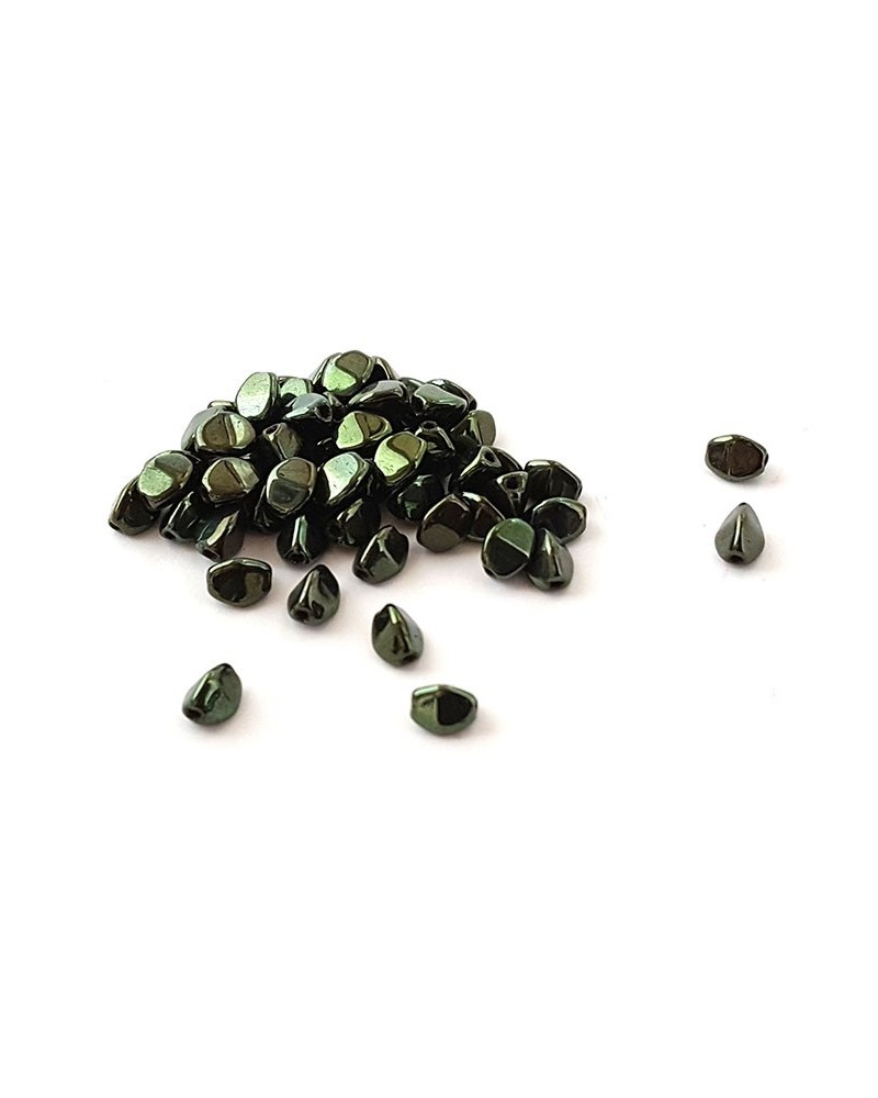 Pinch beads green metallic lustred x 50