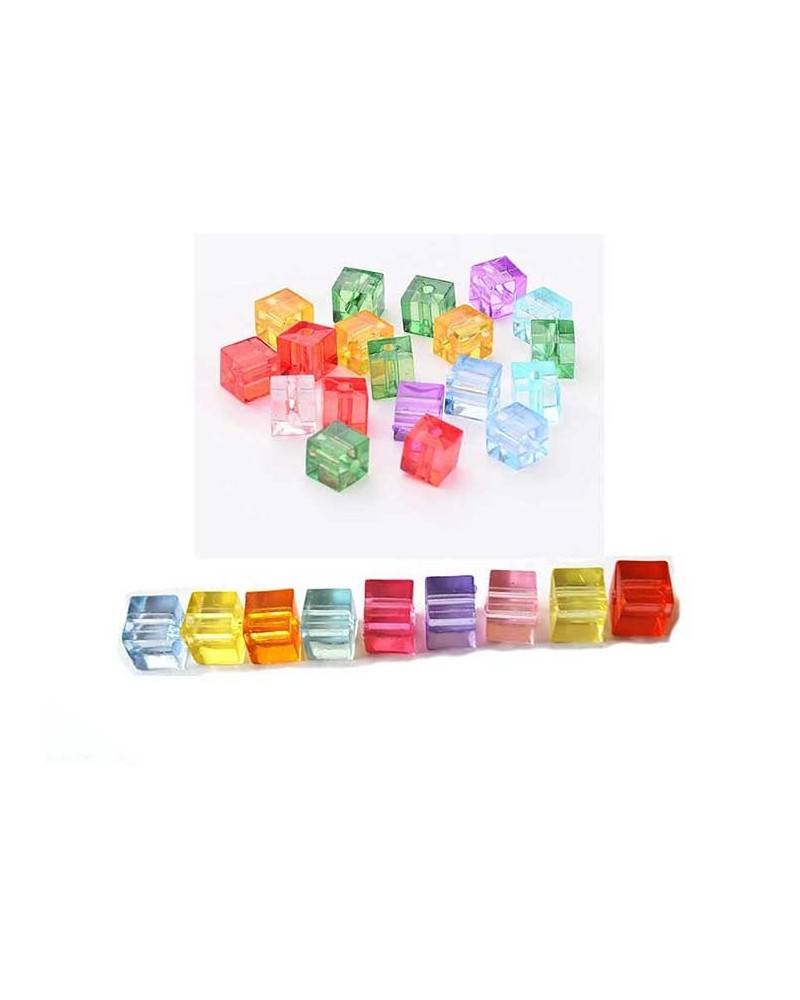 Cube transparent 7x7mm acrylique mix X 20