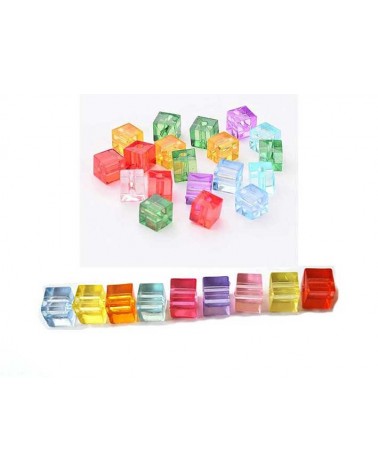 Cube transparent 7x7mm acrylique mix X 20