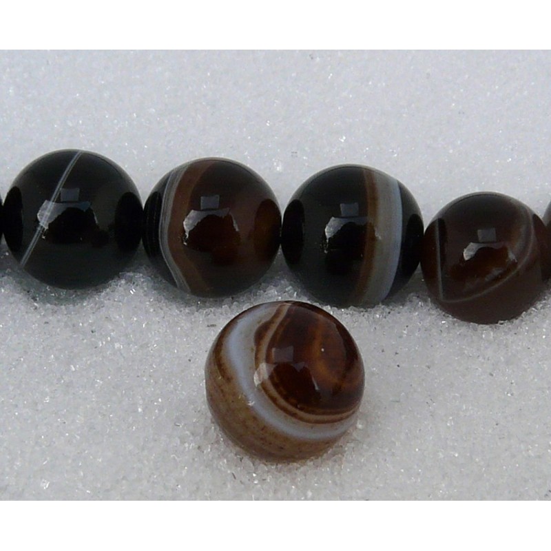 Agate de madagascar lisse marron-rayé 12mm X 1