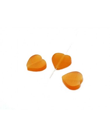 Coeur oeil de chat 8mm orange X 5