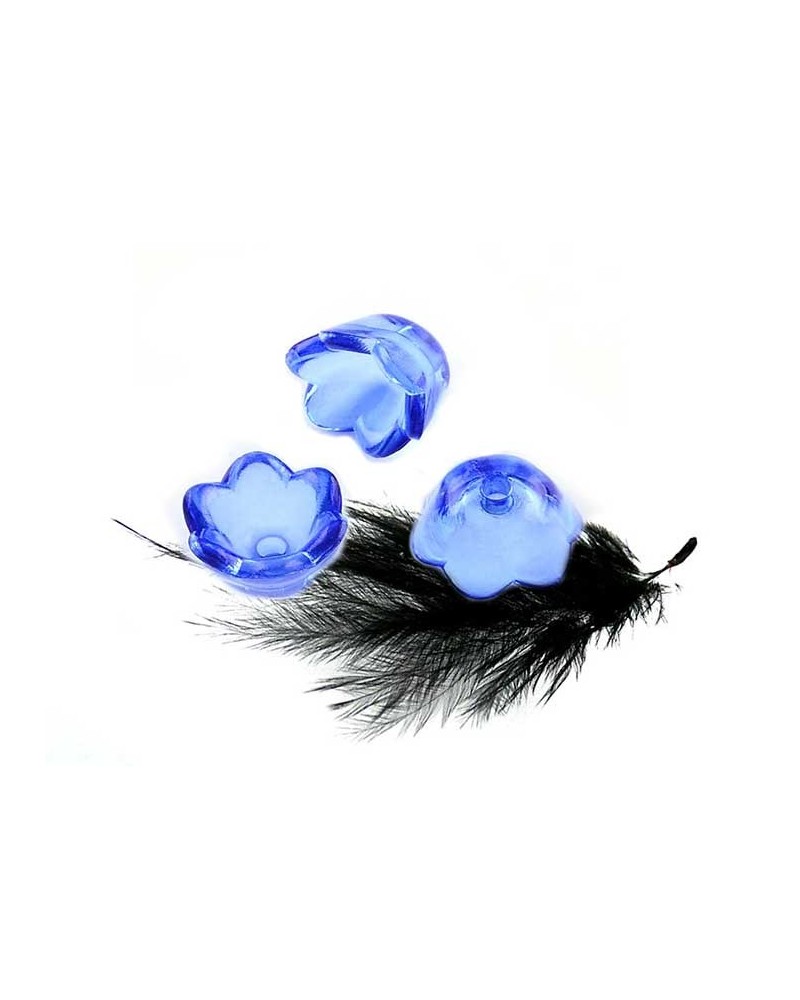 Clochette fleur acrylique10x6mm Bleu cristal X 10