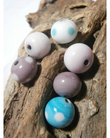 Céline Wojcik   Lot de 6 perles -violet-bleu-blanc