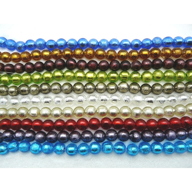 Perle 10mm en verre et feuille d'argent par 10 couleurs différentes 