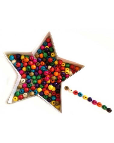 Perles en bois 14mm mix couleurs X 35