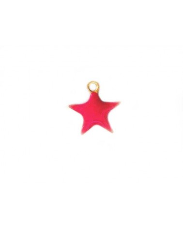 Breloque étoile 10mm émail rose foncé x1