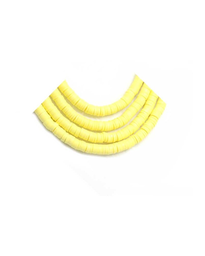 Rondelle Heishi 6x1mm pâte polymère jaune clair x46cm