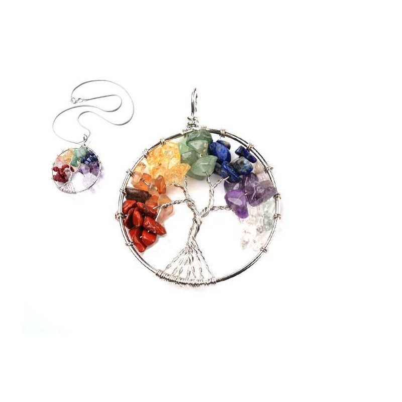 Arbre de vie 7 chakras perles gemmes et chaine inox 316 X 1