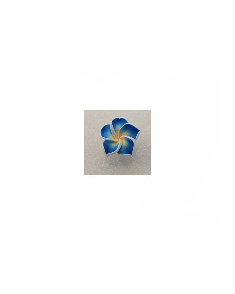 Fleur Fimo 20mm bleu jaune blanc X1