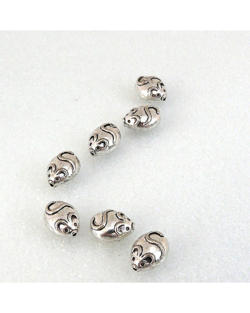 Perle petite SOURIS 11 x 9 mm en métal argenté x1 