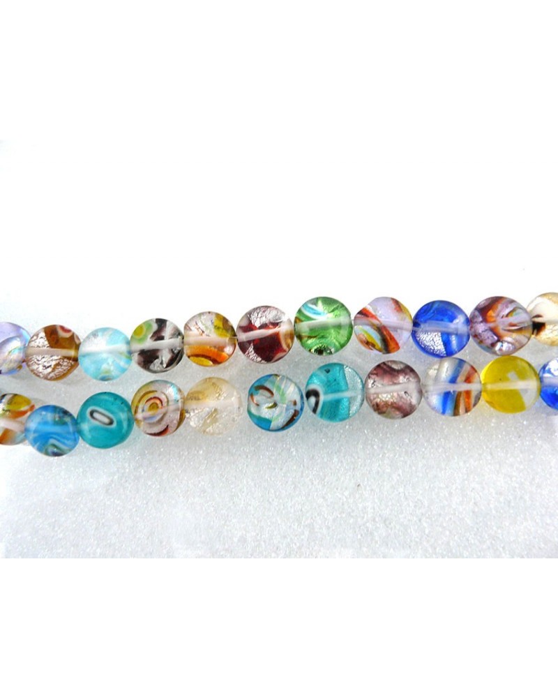 Perles en verre MILLEFIORI 10 x5 mm couleurs mélangées par 10