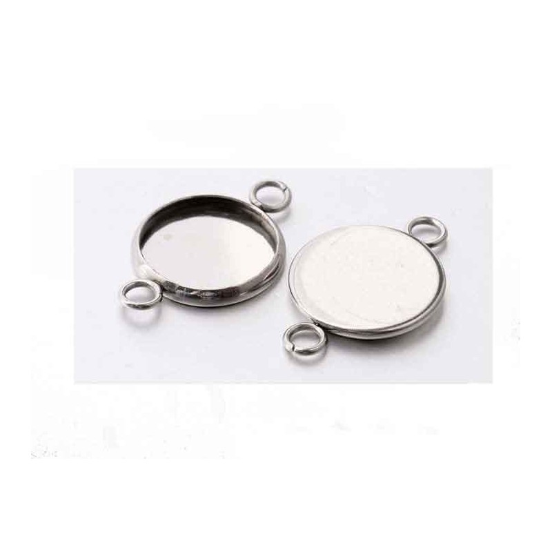Intercalaire rond pour cabochon 14mm laiton argenté X1