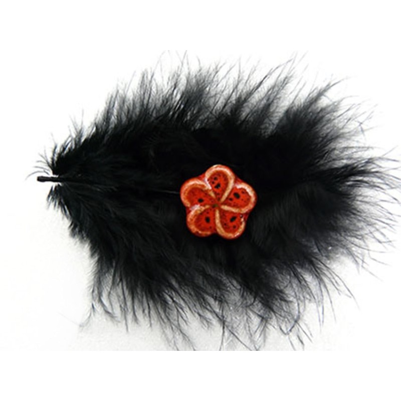 FLEUR EN CERAMIQUE  18x18mm  ROUGE MOUCHETEE NOIR x1