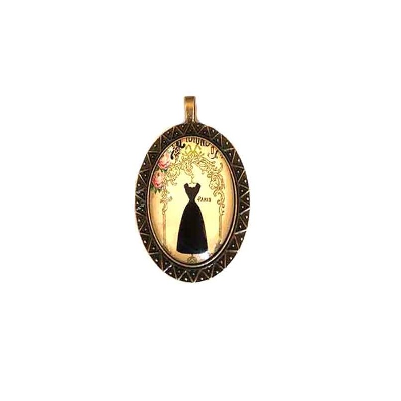 Cabochon la robe noire en verre 40x30mm x1