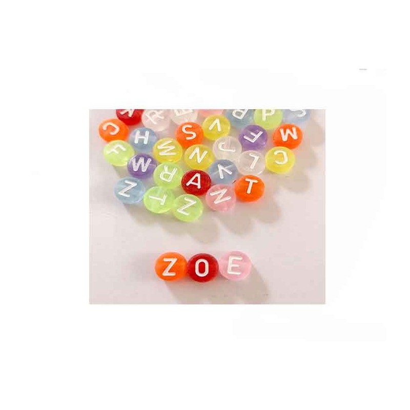 Perles rondes lettres alphabet 7mm mix acidulé-blanc x160