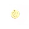 Breloque ronde coeur gravé 13mm doré mat x1