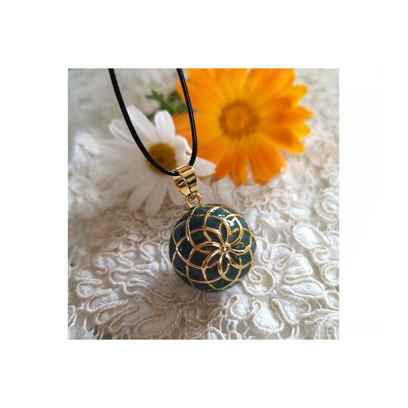 Bola de grossesse rosace émail vert et or 20MM-Calycé