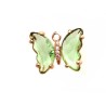 Pendentif papillon verre et zircons 15x20mm-doré-vert clair x1