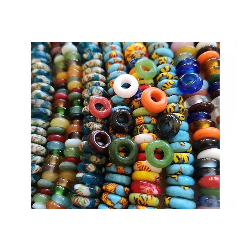 Rondelles Krobo artisanales en verre recyclé 10mm multicolores x10