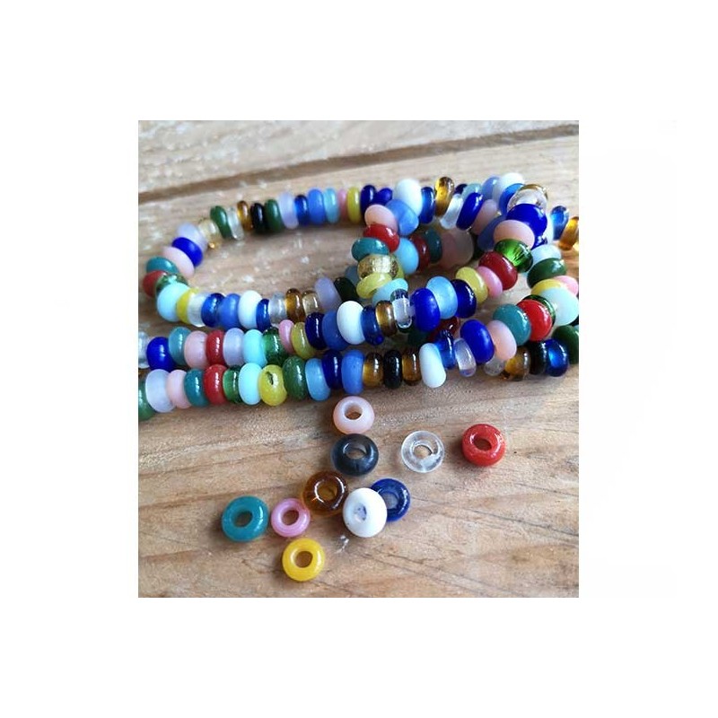 Rondelles Krobo artisanales en verre recyclé 7-8mm multi mix x10