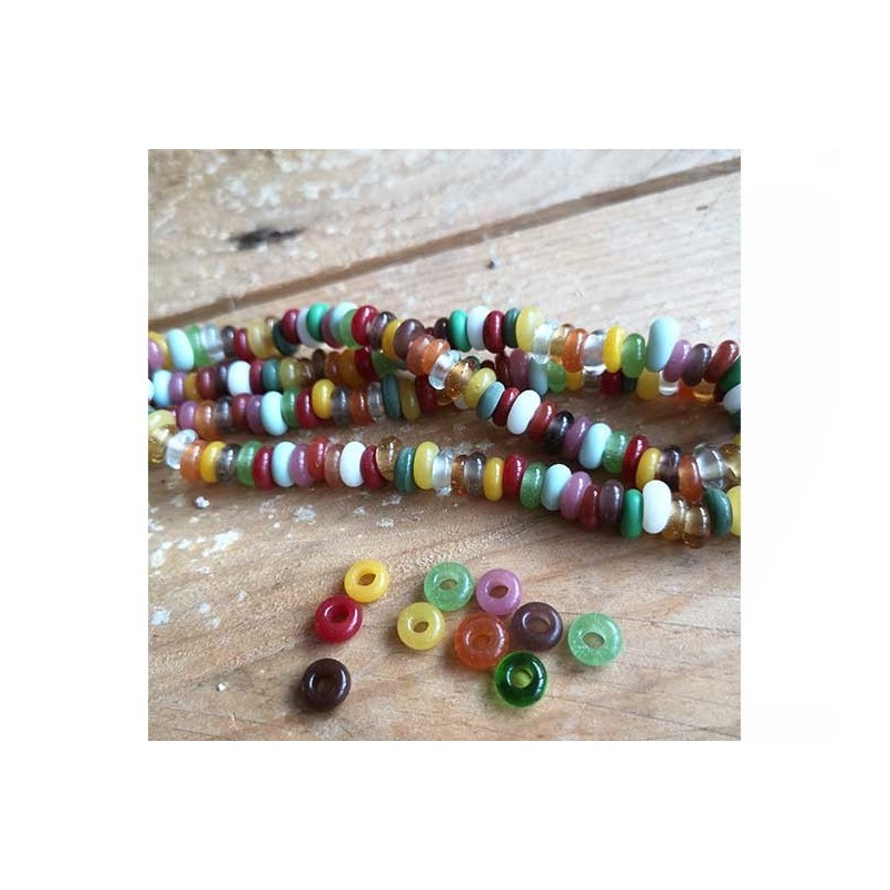 Rondelles Krobo artisanales en verre recyclé 7-8mm mix boisé x10