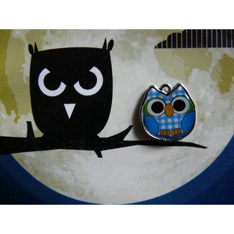 Breloque, charm, Hibou bleu x1